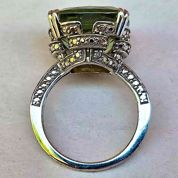 Vintage Green Amethyst Round Cut and White Quartz Sterling Silver Ring 6 - Picture 15 of 16